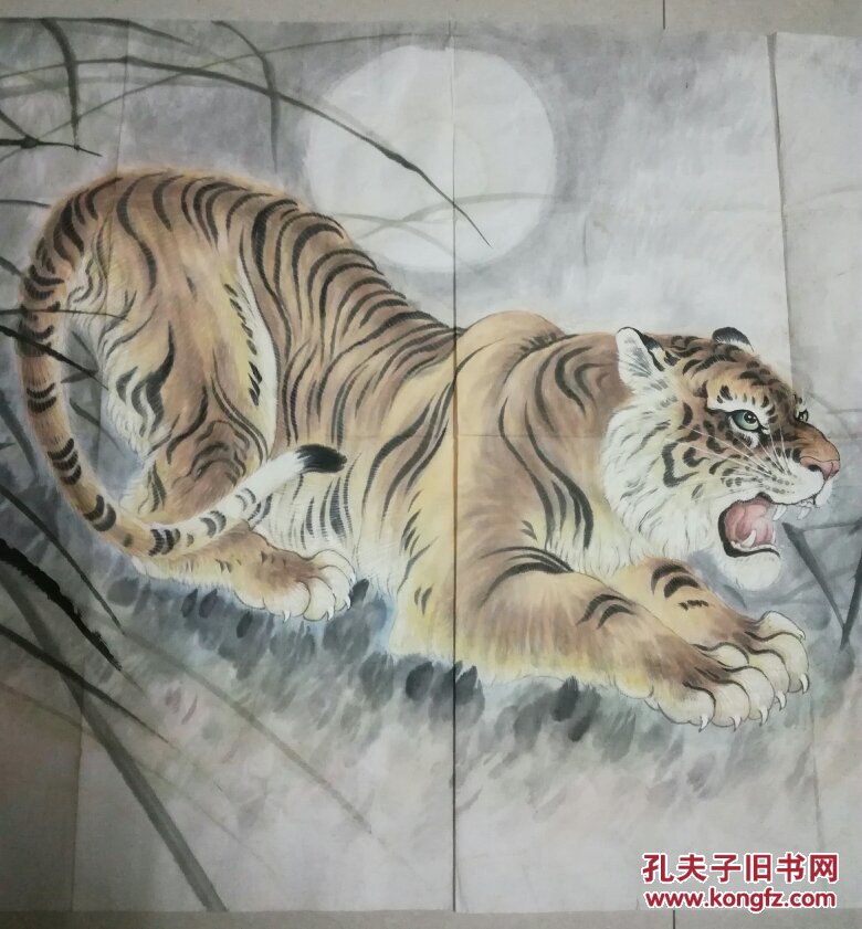 著名画虎名家蔡长林蔡影先生大幅精品月下王者虎