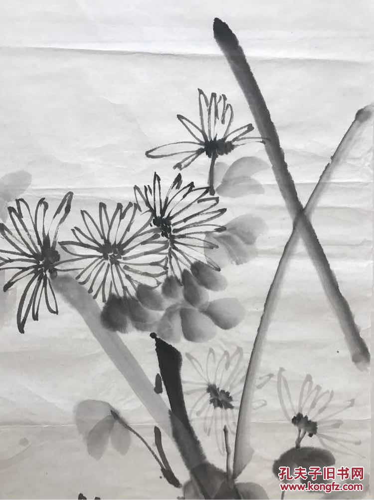 美院仓库流出 卢坤峰早期手稿四尺条 菊花图 无款