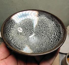00柴烧名家曾伟老师  蓝金孔雀翎斗笠建盏天目盏￥88.