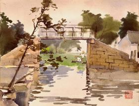 杨景更《苏州忠信桥》水彩 27.5×36cm 1980-1990年代