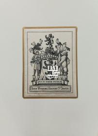 英国早期铜版画藏书票纹章骑士与熊