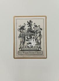 英国早期铜版画藏书票纹章骑士与熊