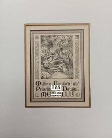 美国早期铜版画藏书票园林小径