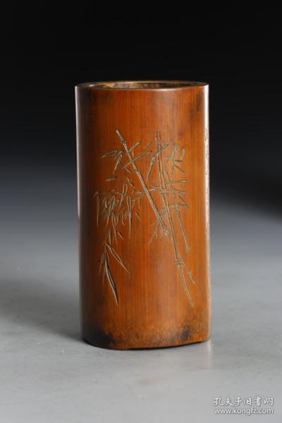 舊藏，竹雕竹節紋筆筒