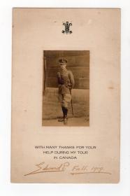 “不爱江山爱美人” 温莎公爵 爱德华八世 Edward VIII 1919年亲笔签名照 早期皇室官方定制照片