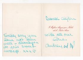 好莱坞女神 奥黛丽赫本 1959年亲笔信贺卡 赫本亲笔手绘了爱心 JSA鉴定 非常珍贵少见