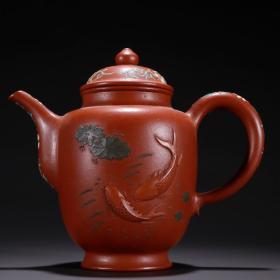 舊藏·孟臣款紫砂連年有余茶壺