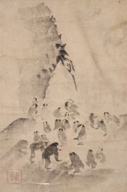 日本回流字画 古画 佚名《群猿图》 名家手绘真迹挂画