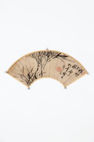 日本回流字画 《墨竹图》扇面 铃木松年(1848-1918)，日本南画家，号百僊，师从鈴木百年、塩川文麟，毕业于京都府画学校，铃木派核心画家。