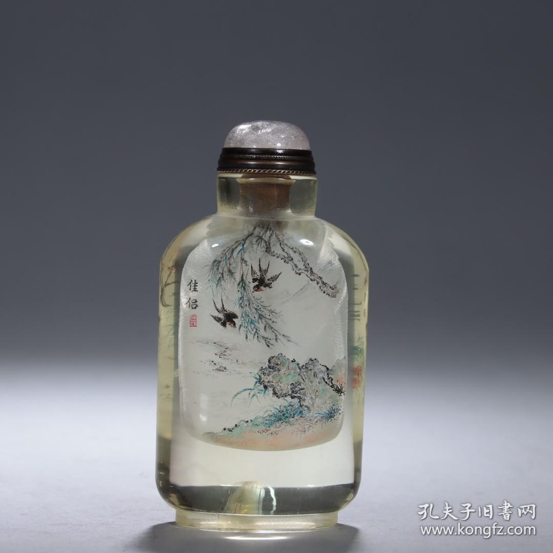 朱占元作-天然水晶"佳侣"鼻烟壶 规格