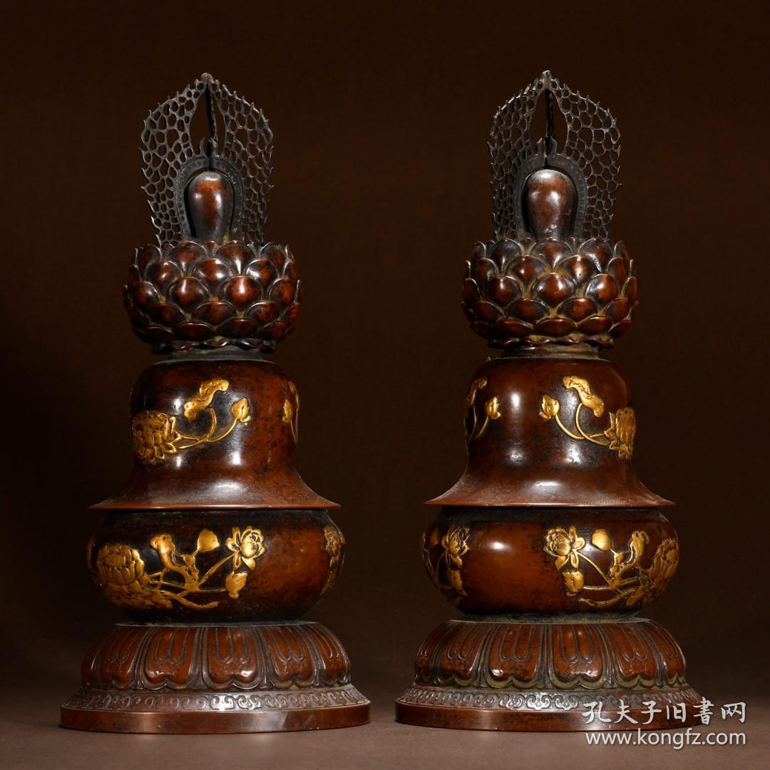 明宣德 铜制烛台一对