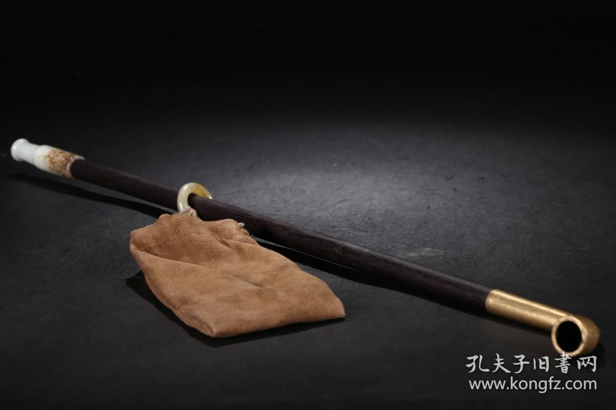 清代 紫檀木嵌和田玉烟杆 孔夫子旧书网