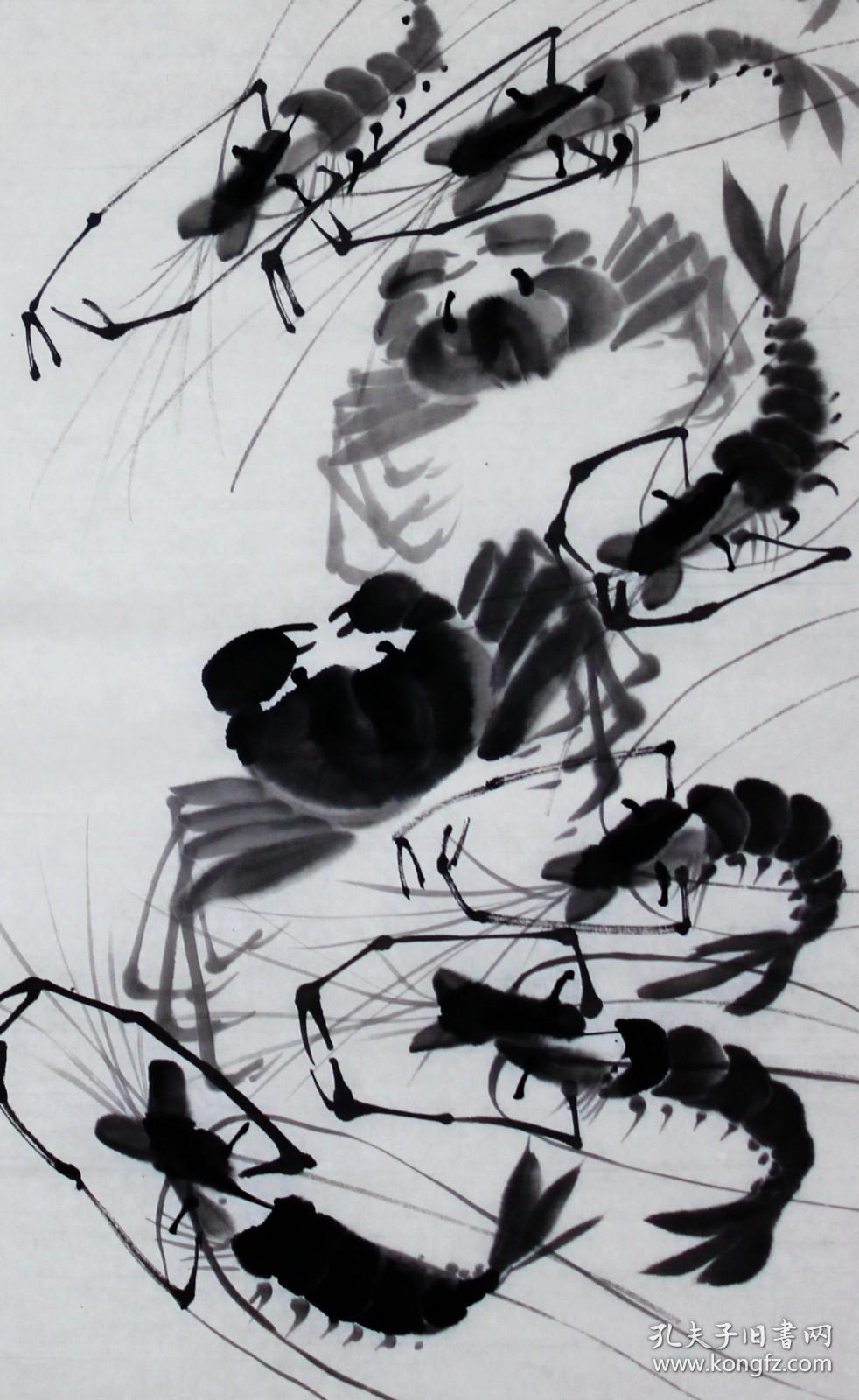 云龙山人孙陈平国画作品条幅虾蟹和睦