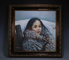 2005年 艾軒人物油畫《牧羊女孩》。