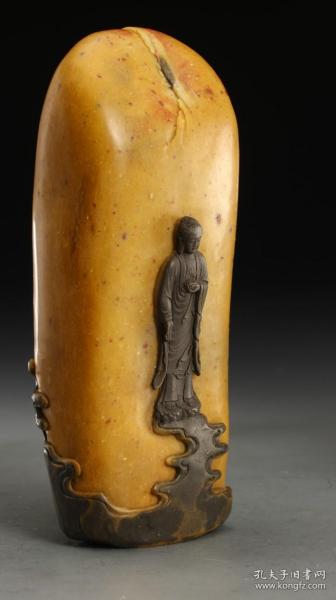 舊藏，壽山石帶皮巧雕釋迦牟尼佛擺件