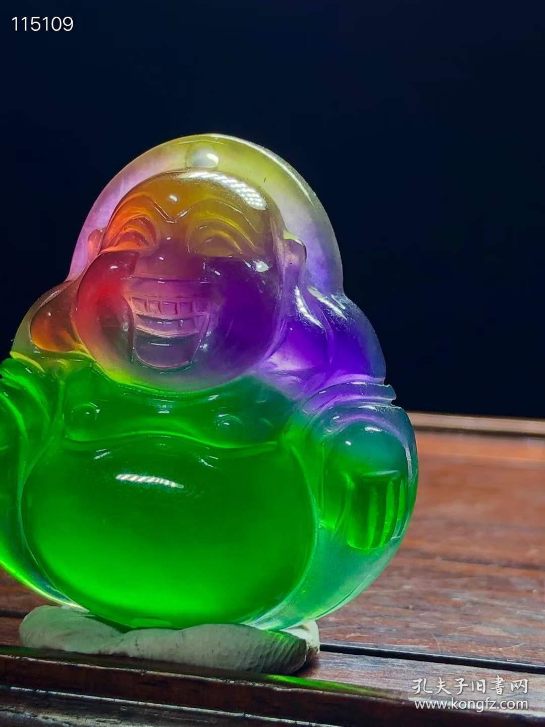 高冰翡翠多彩立体雕刻弥勒佛吊坠选料上乘冰透水润的开脸漂亮佩戴大气