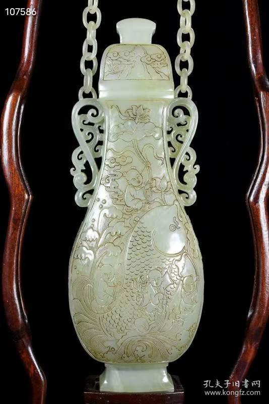 和田玉连条花瓶材质和田玉玉质细腻包浆油润雕工精细雕刻栩栩如生线条