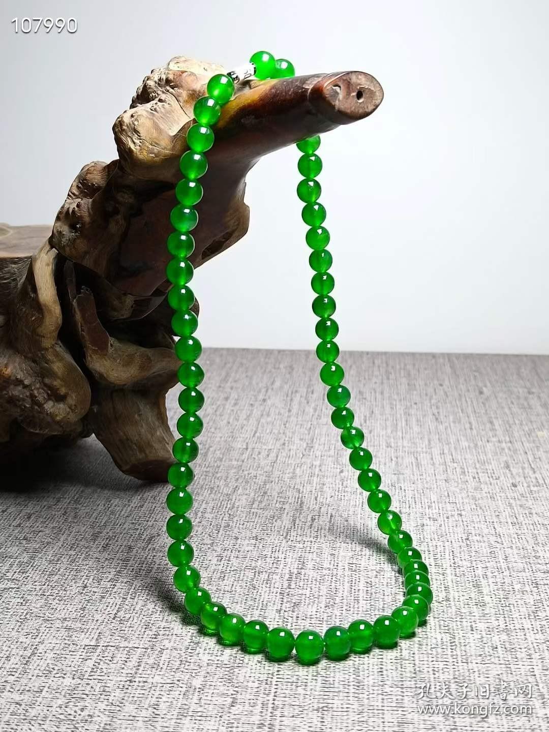 1龙石种高冰帝王绿翡翠项链完美细节如图