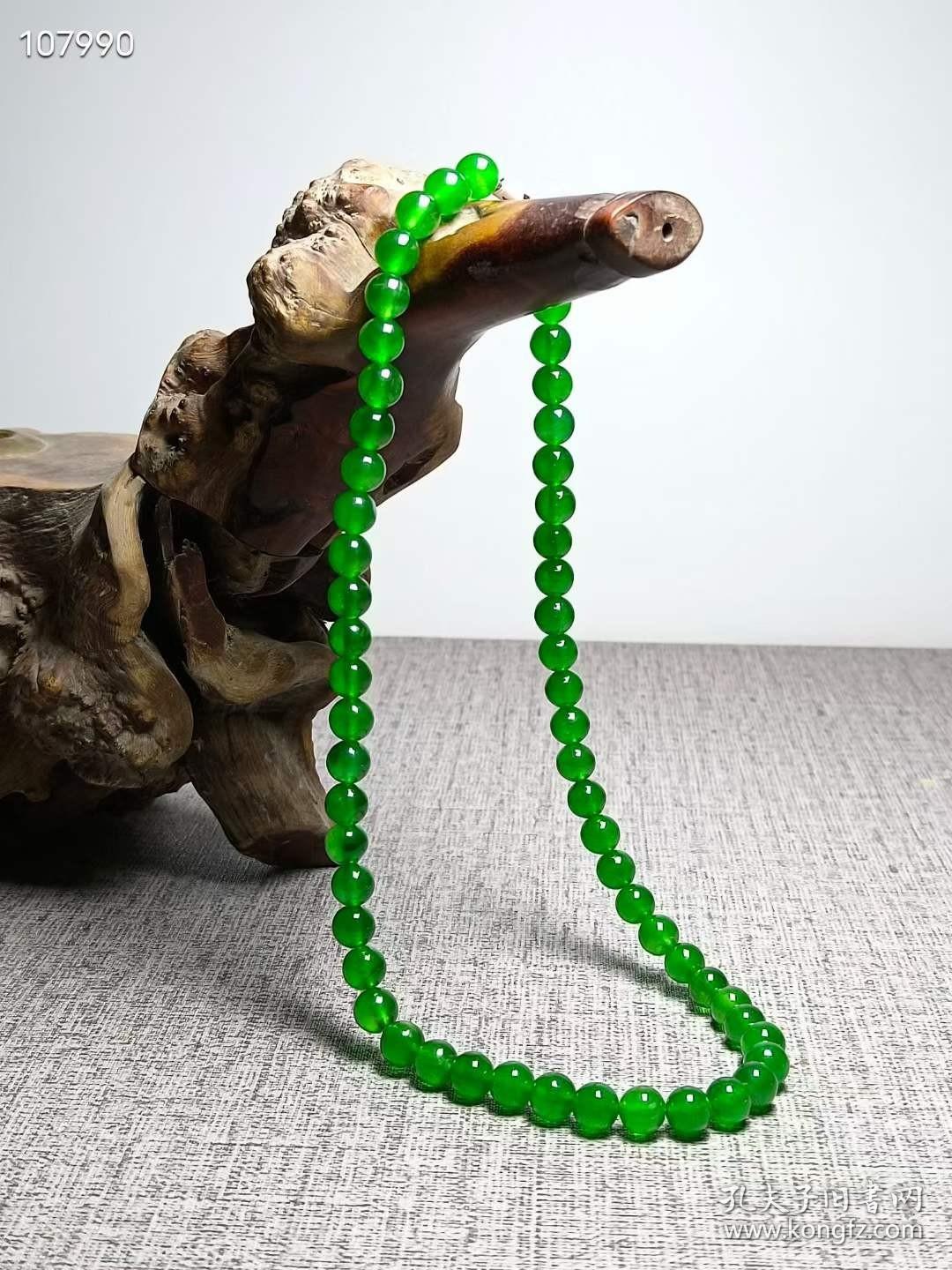 1龙石种高冰帝王绿翡翠项链完美细节如图