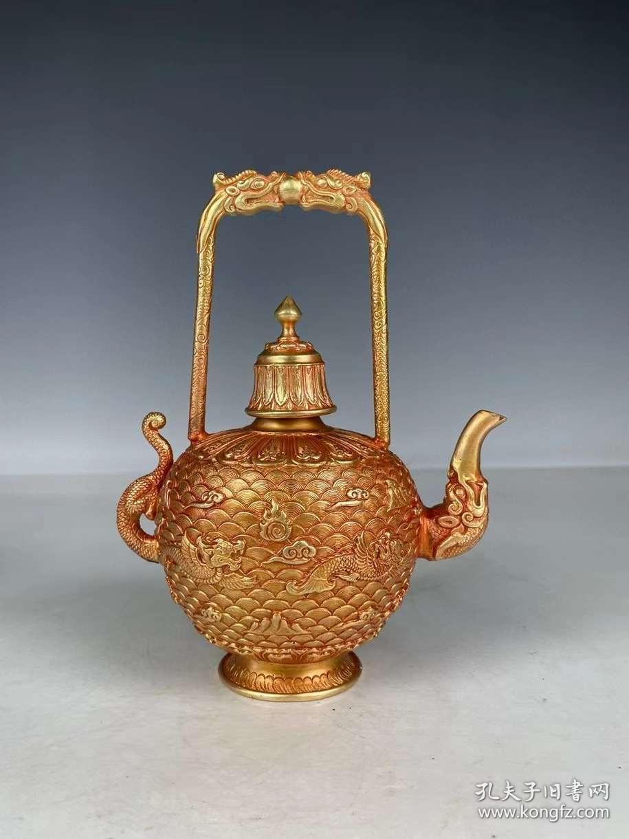 清代晚期金酒壶一套通体满工鎏真金錾刻工艺