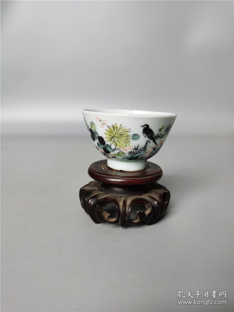 民国粉彩花鸟杯