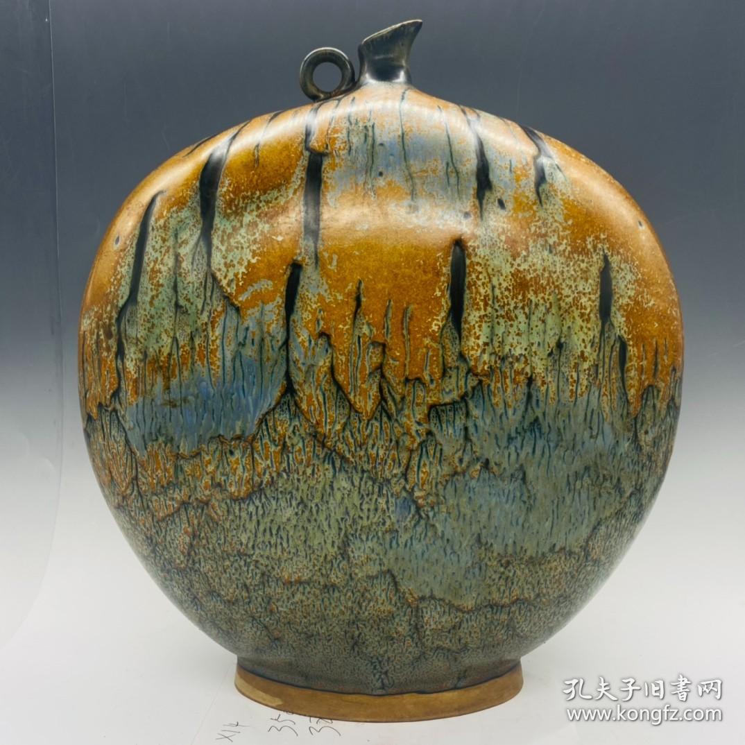宋钧瓷窑变釉扁瓶尺寸3731厘米