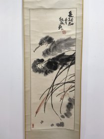 徐州国画院院长：欧阳龙先生庚午年（1990年）国画作品《长相知》花鸟画立轴一件.（老装原裱，纸裱）