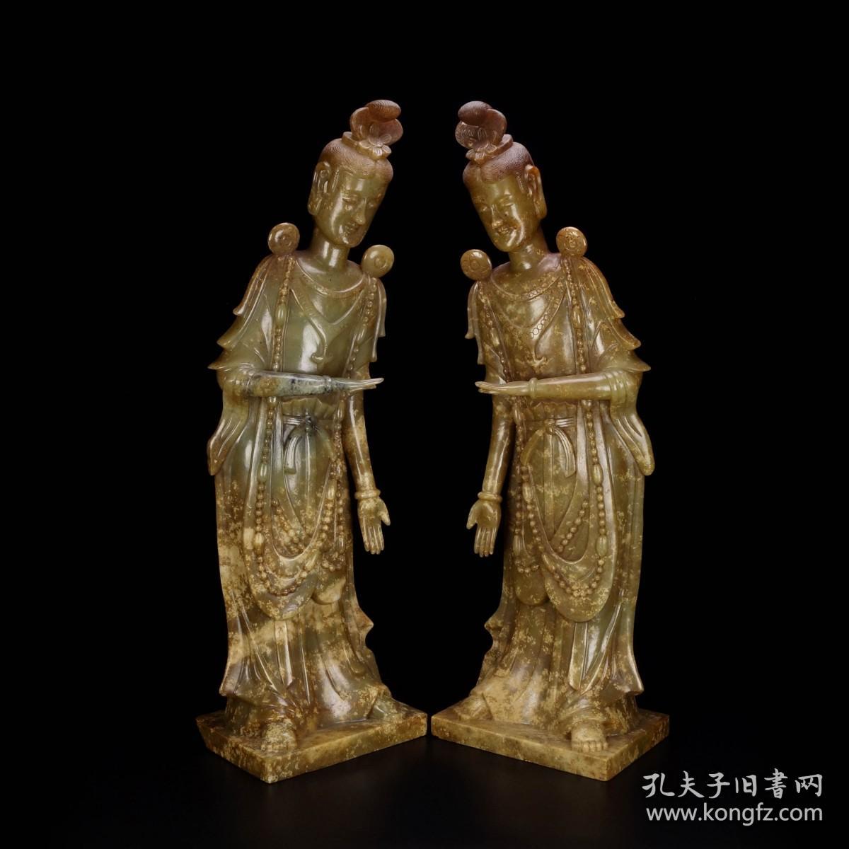 旧藏高古和田玉雕北魏观音佛像摆件