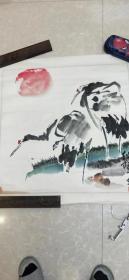 著名画家雨轩上世纪九十年代末精绘《秋阳》，原装原裱