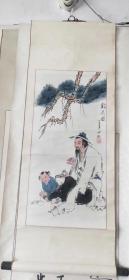 著名画家丽君丁丑年（1997）精绘国画《戏茶图》立轴，原装原裱