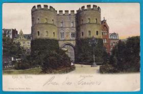 德国1904年【科隆_哈嫩托城堡之门）】实寄上色版明信片