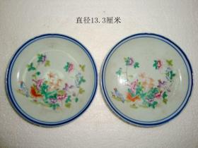 清代花鸟盘一对