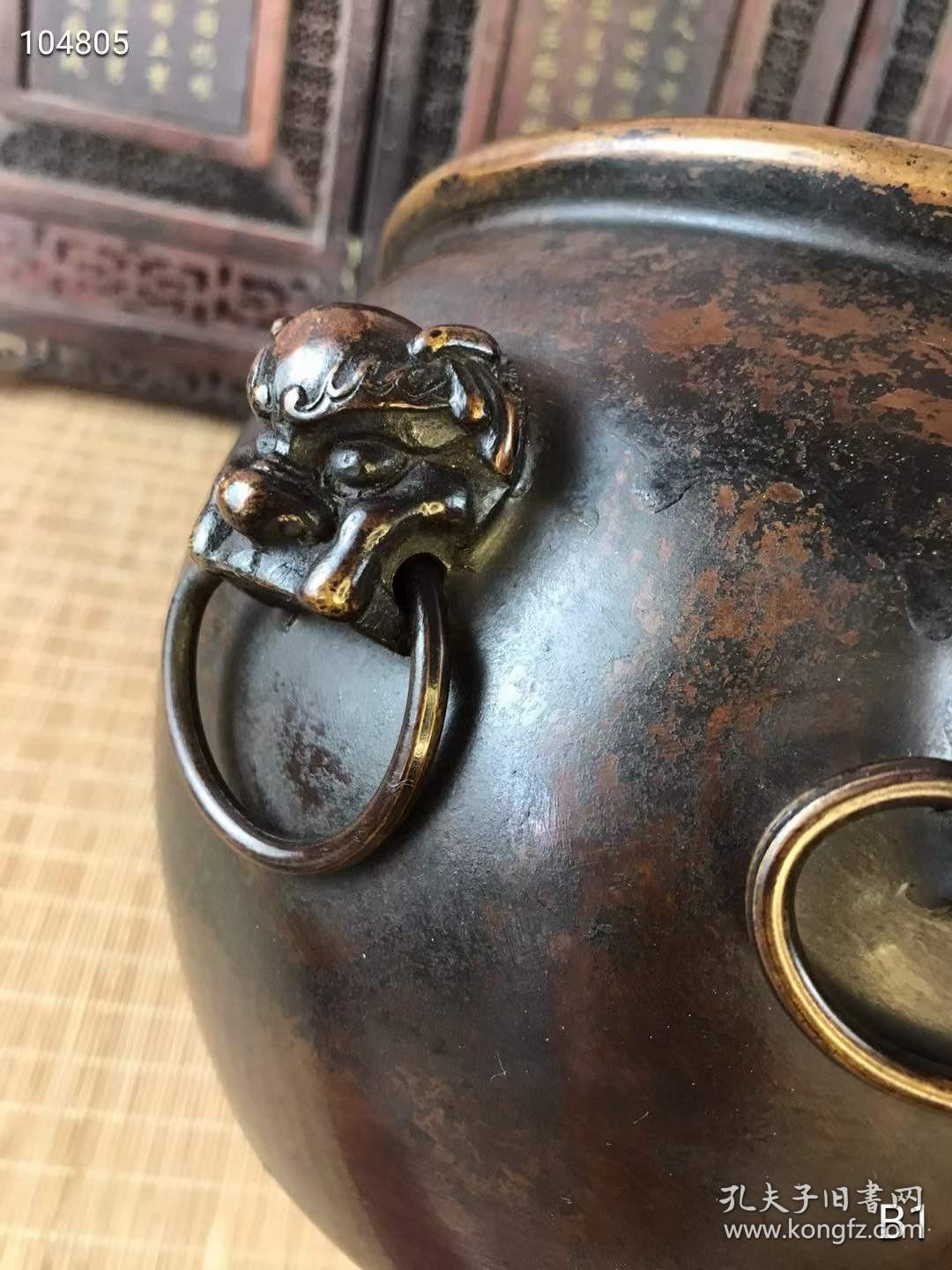 玉堂清玩兽头贯耳纯铜香炉