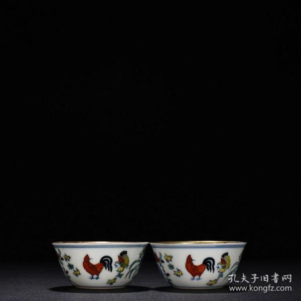 明成化斗彩全家福鎏金缸形杯 海外回流古董古玩古瓷器收藏