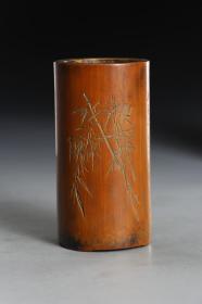 舊藏，竹雕竹節紋筆筒