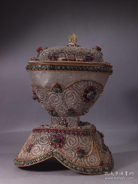 舊藏老水晶掐銅絲罐，規格：高23cm寬13cm長15.5cm，重：1355克，