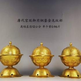 唐代宫廷御用铜鎏金龙纹杯。通体鎏纯金，錾刻工艺，保存完好。