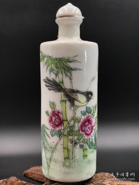 一口价古董民国老物件老瓷器粉彩喜上枝头老鼻烟壶文玩手把件特价