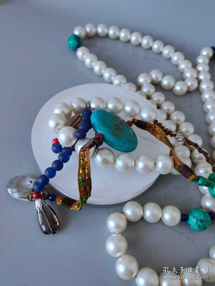 清代传世老珍珠嵌松石水晶朝珠链