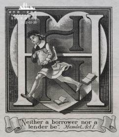 英国艺术家"THOMAS MORING" 铜版藏书票 《书童》  1901