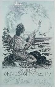 瑞士艺术家“Alfred Soder  (1880-1957)”蚀刻藏书票—《海边的女人与天使》签名 1926