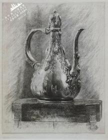 “美国藏书票黄金时期五大家”— 史密斯（Sidney L. Smith）铜版画《镶有宝石的咖啡壶》 1886怀旧作品
