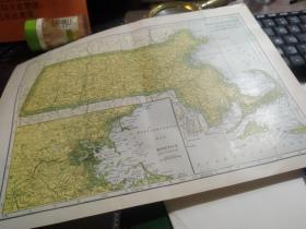 買滿就送 1943年的馬薩諸塞州密歇根州和波士頓的地圖，書刊內頁一張，來自一本1943年出版的英文地圖集