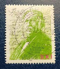 德国邮票（人物）：1994 诗人西奥多·方丹诞辰175周年 1套1枚 （信销）