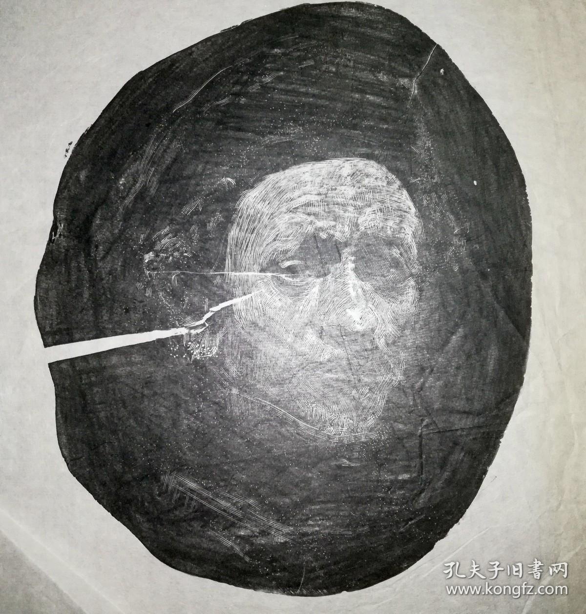 无款木版画人物头像