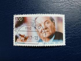 德国邮票（人物）：1996 政治家卡洛·施密德（Carlo Schmid）诞辰100周年 1套1枚 （信销）