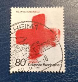 德国邮票（红十字会）1988  红十字会125周年1套1枚 （信销）
