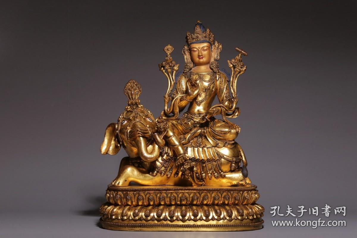 清代,铜鎏金普贤菩萨坐像