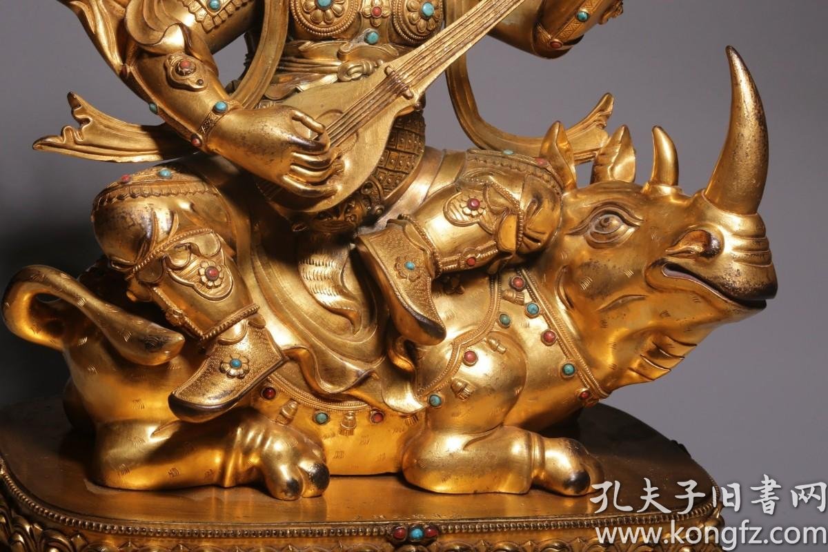 明代,"大明永乐年施"款铜鎏金持国天王造像