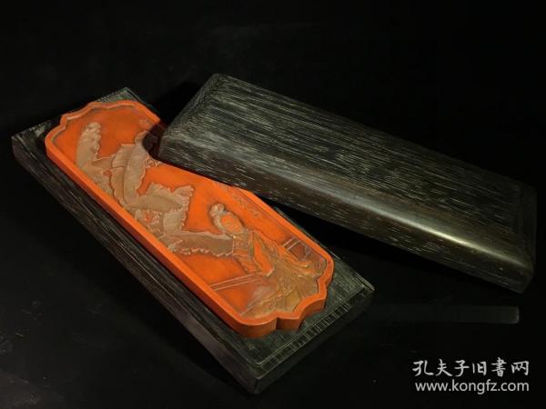 旧藏光绪乙亥年胡开文制 芭蕉美人图 朱砂墨块